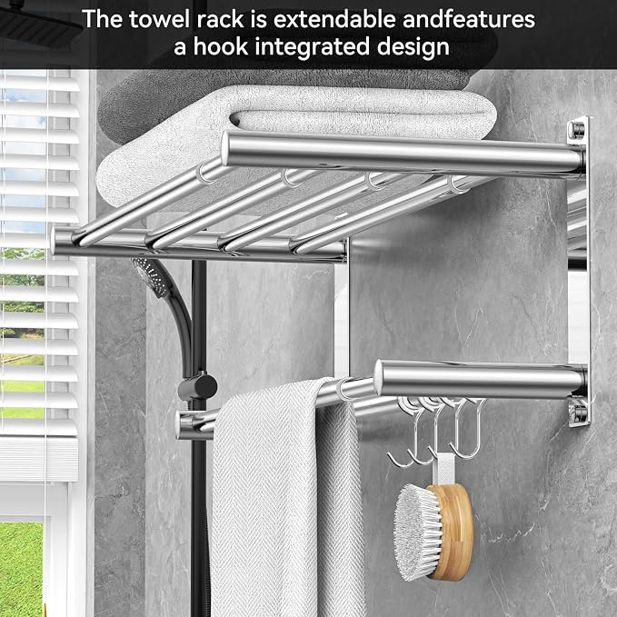 Adjustable Towel Bar for Bathroom Wall Mount17-30.7inch Adhesive Shower Towel - Image 4