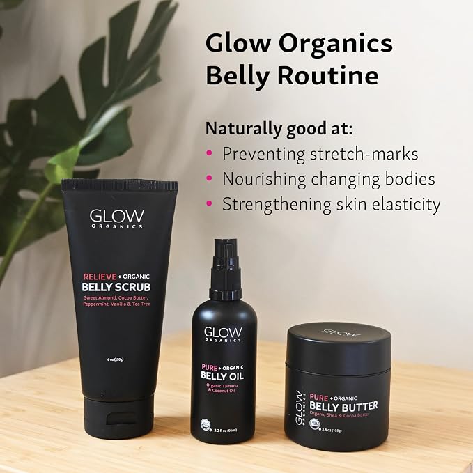 Glow Organics Stretch Mark Cream Belly Butter, Scrub and Oil, 3-Step Pregnancy - Image 4