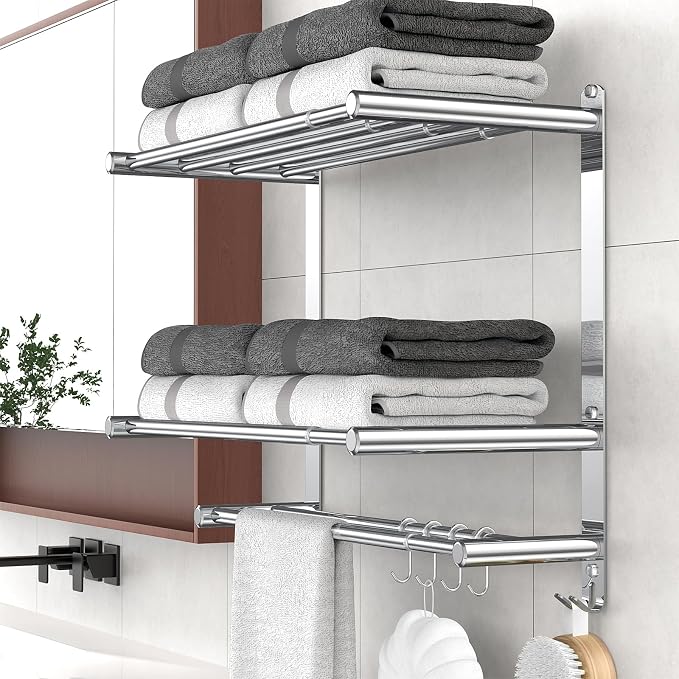 Bathroom Towel Rack with Shelf and Towel Bar, 2-Tier Expandable SUS304 by Unknown
