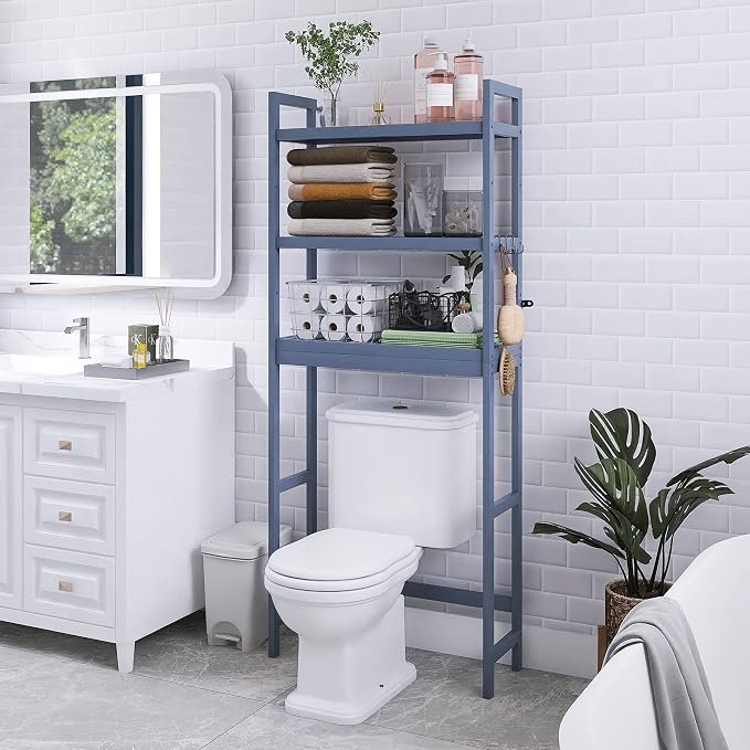 SMIBUY Bathroom Storage Shelf, Bamboo Over-The-Toilet Organizer Rack, - Image 2