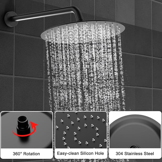 Shower Faucet Set 12IN Brass Rough-In Valve Body Trim Kit Rainfall Included - Image 6
