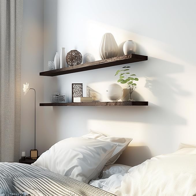 48 Inch Floating Shelves for Wall Rustic Brown Wood Wall Shelves for Bedroom - Image 3