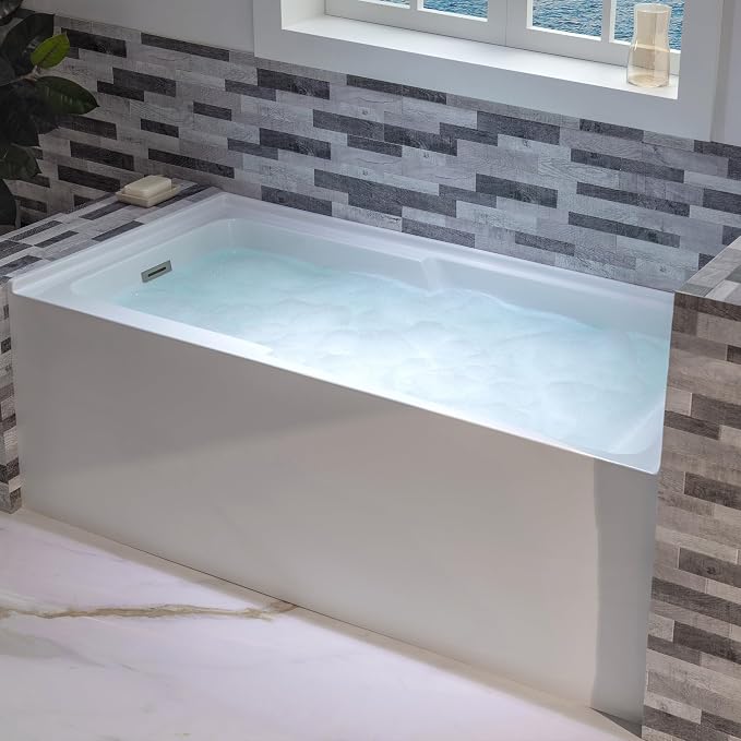 WOODBRIDGE 54" Acrylic Rectangular Alcove Soaking Bathtub in White - Image 9