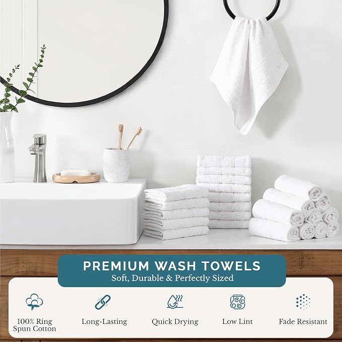 Casa Platino 100% Cotton Washcloths 24 Pack - Image 2