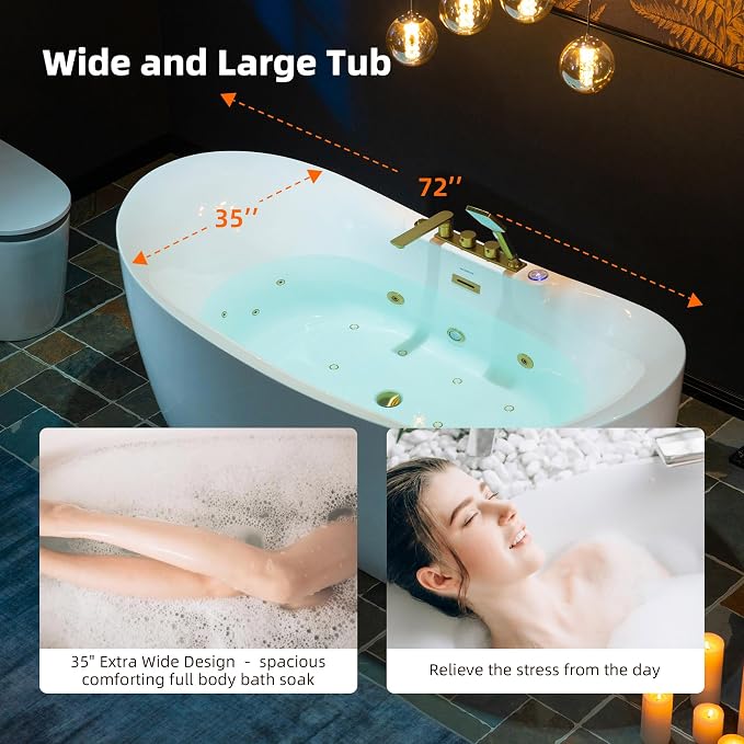 WOODBRIDGE 72" x 35-3/8" Whirlpool and Air Bath Heated Soaking Combination Tub - Image 9