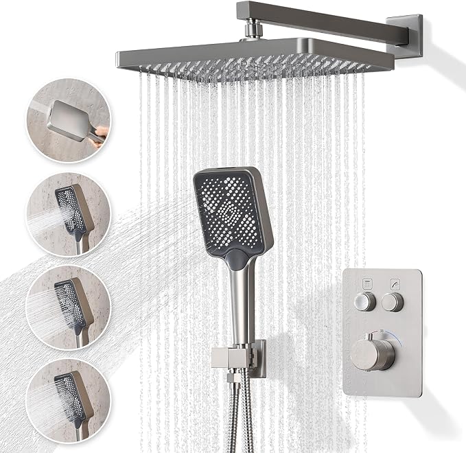 Thermostatic Shower Valve/System 12 inches Nickel Brass Faucet Set by JQBQS