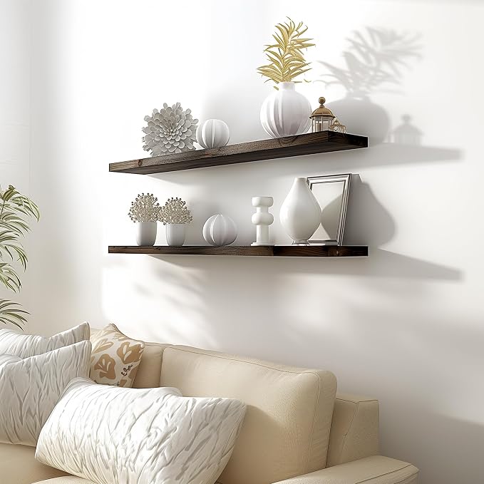 48 Inch Floating Shelves for Wall Rustic Brown Wood Wall Shelves for Bedroom - Image 7