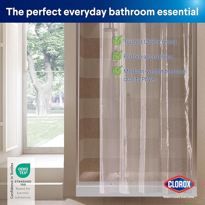 Clorox Shower Curtain Liner, Premium Medium-Weight Durable Waterproof 6g PEVA - Image 9