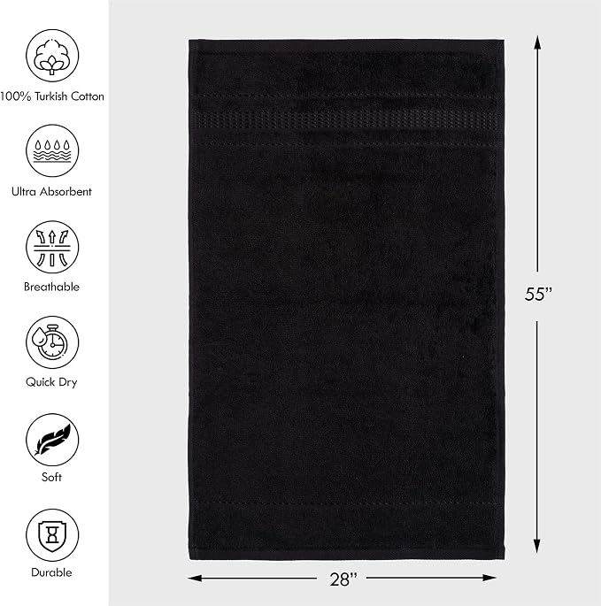 Melissa Linen, 2 Piece, Jet Black Bath Towels, 100% Turkish Cotton Bath Towels - Image 2