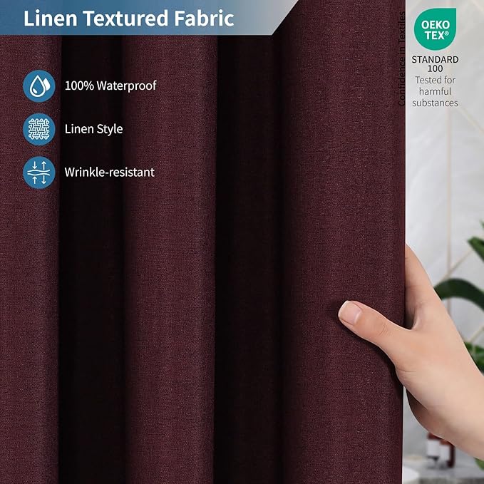 2-in-1 Waterproof Fabric Shower Curtain or Liner, Linen Textured, Breathable - Image 4