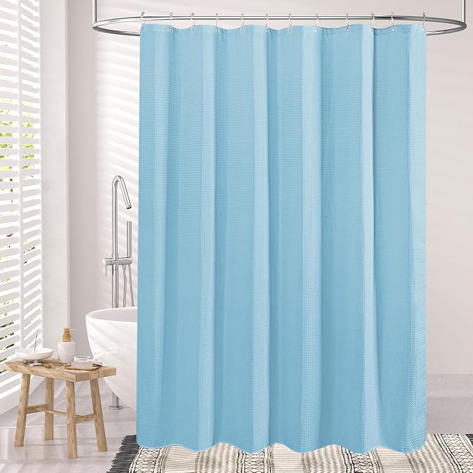 AmazerBath Waffle Shower Curtain, Baby Blue Shower Curtain Fabric Long - Image 2