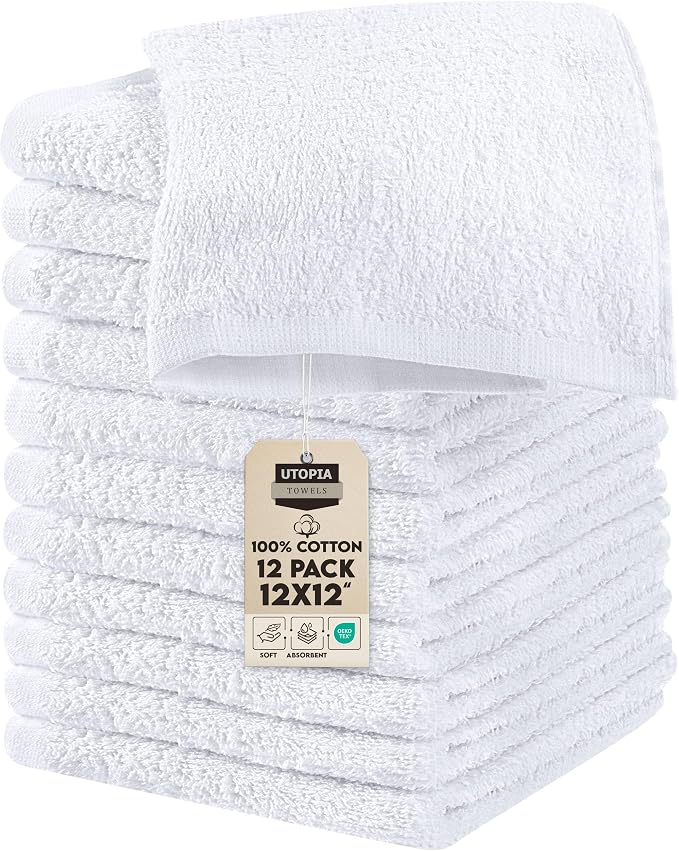 Utopia Towels 12 Pack Cotton Washcloths Set, 100% Ring Spun Cotton, Premium by UTOPIATOWELS