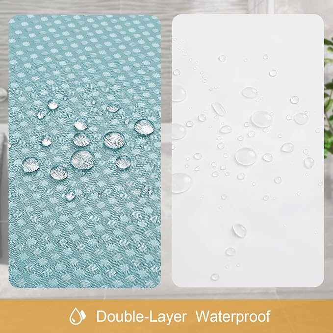 3 in 1 Shower Curtain Set, Teal Blue Waffle Shower Curtain and PEVA Liner Set - Image 6