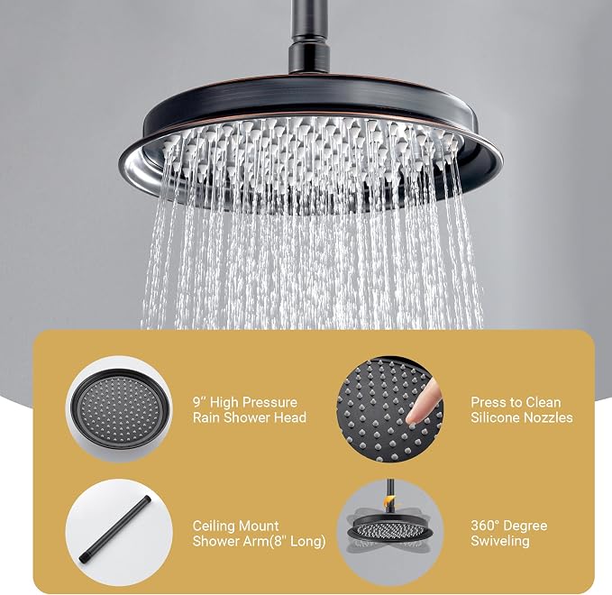 DASAN Oil Rubbed Bronze Rain Shower System Complete Antique Shower Faucet Sets - Image 4