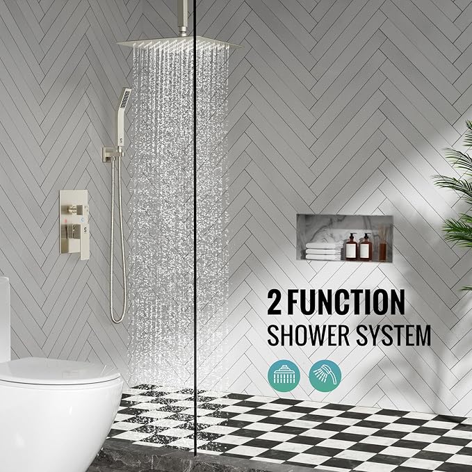 SR SUN RISE Brass 10 Inches Ceiling Mounted Shower System Brushed Nickel - Image 2