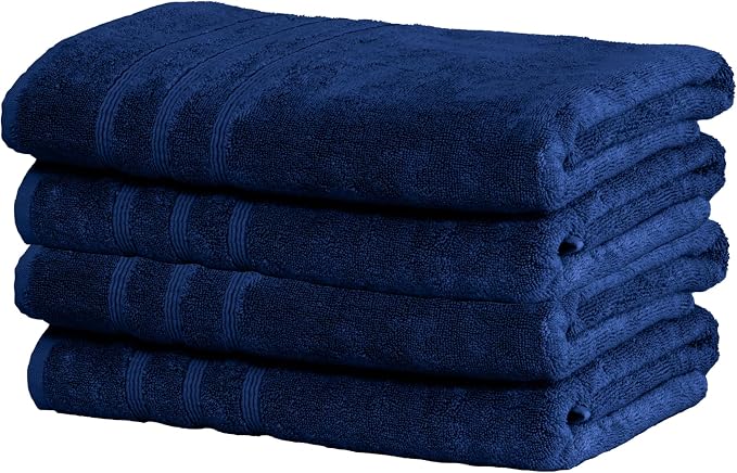 Mosobam Luxury Turkish Set of 4 Bath Towels 30X58 Navy Blue 700 GSM Bamboo by Mosobam