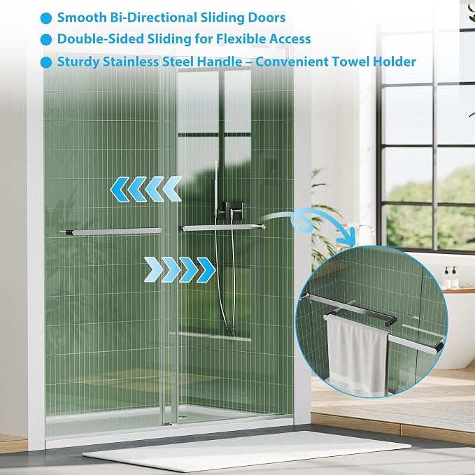 Stainless Steel Sliding Shower Door, 44-48" Adjustable Width x 74" Height - Image 6