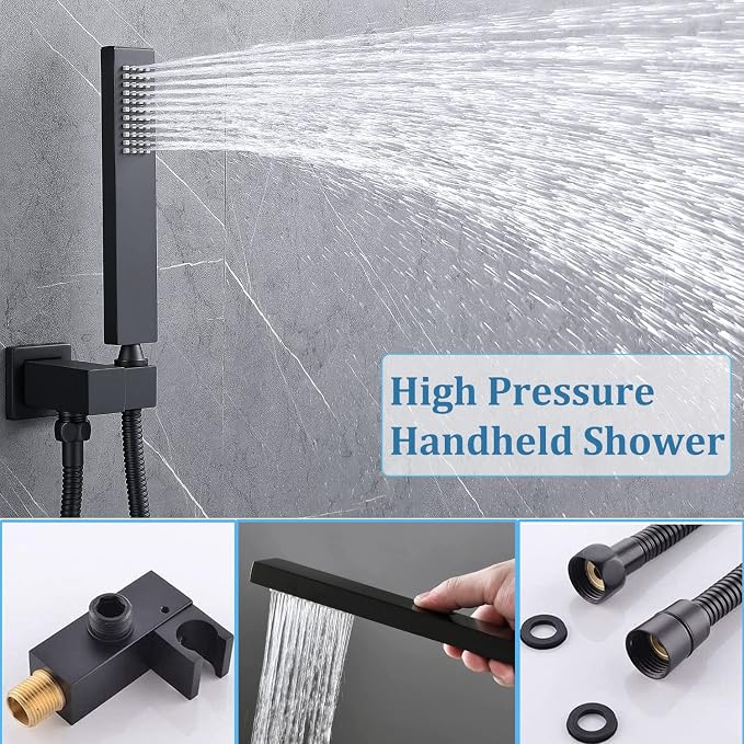 Rainfall Shower System with 12+8+8" Three Top Shower Heads, Body Jets and - Image 5
