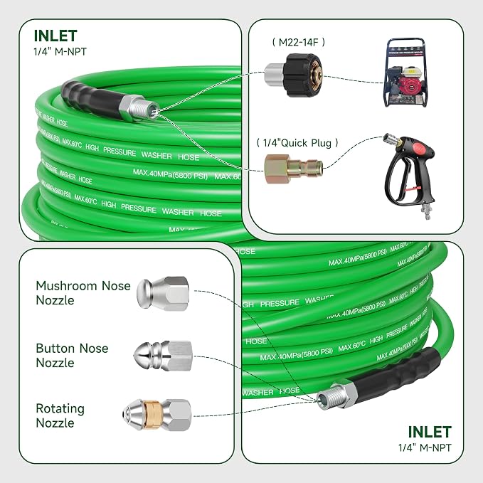 Sewer Jetter Kit for Pressure Washer 150FT – 5800PSI High-Pressure Drain Cleaner - Image 2
