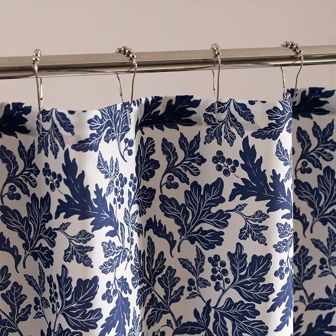 SLEEP ZONE Navy Leaf Shower Curtain Waterproof Curtains - Image 2