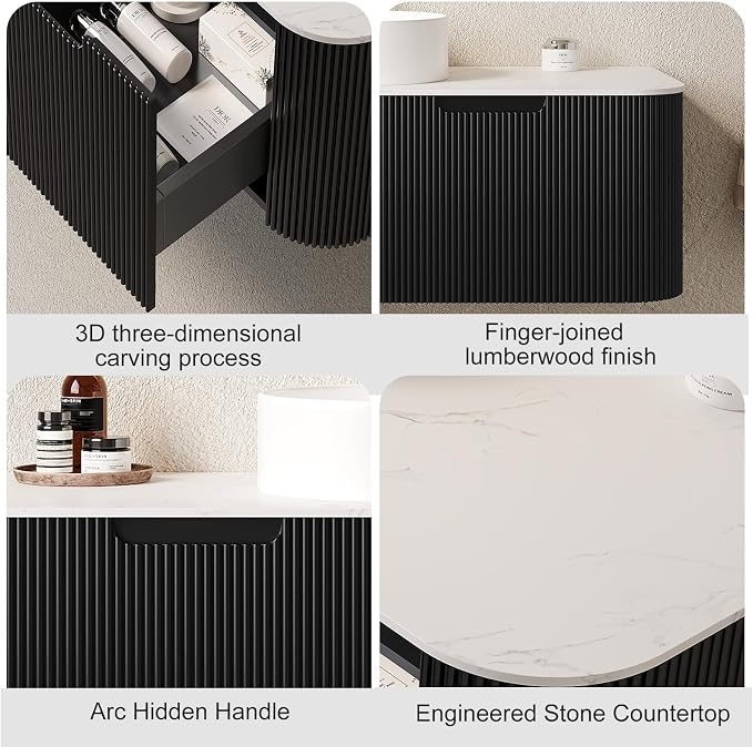 36" Floating Bathroom Vanity Without Sink, Marble Top, Solid Wood Surface and - Image 3
