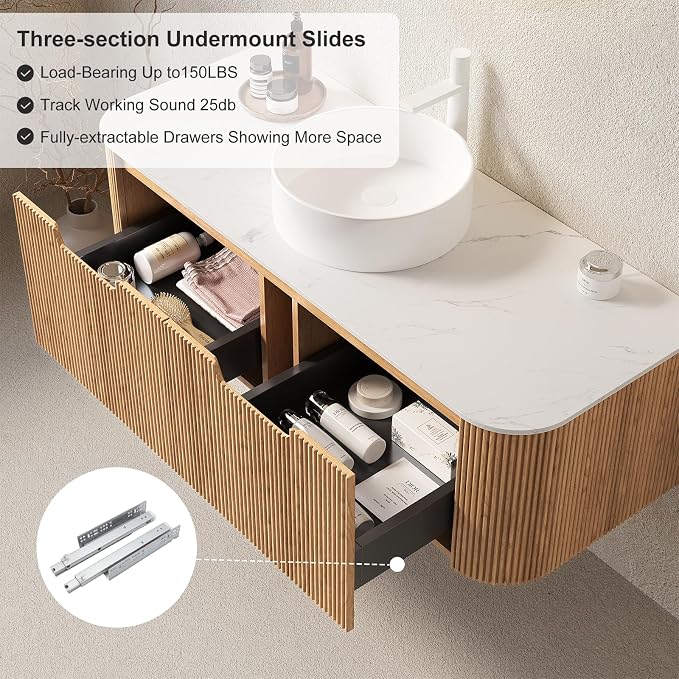 48" Bathroom Vanity with Sink, Floating Plywood Bathroom Vanities with - Image 5