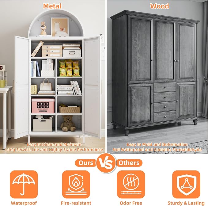 GangMeri Farmhouse Kitchen Pantry Cabinet, Arched Storage Cabinet - Image 5