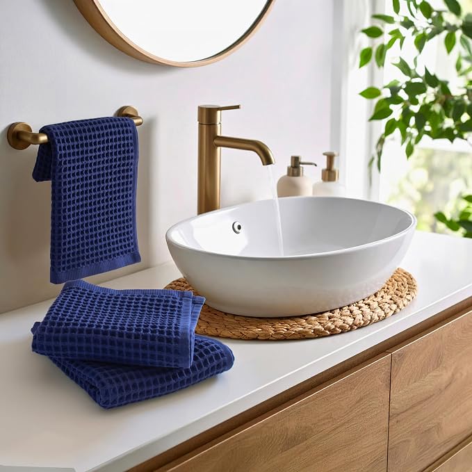 PÜSKÜL Organic Waffle Kitchen Towel 100% Turkish Cotton Set of 3 Navy Blue - Image 6