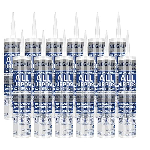 12 Pack of Clear Silicone Sealant, All-Purpose 100% Waterproof Silicone Caulk by AIBGALE