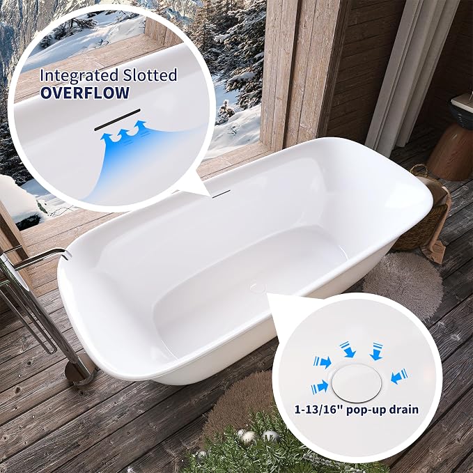 59" Acrylic Free Standing Tub, Stand Alone Tub, Freestanding Bathtub, Soaking - Image 5