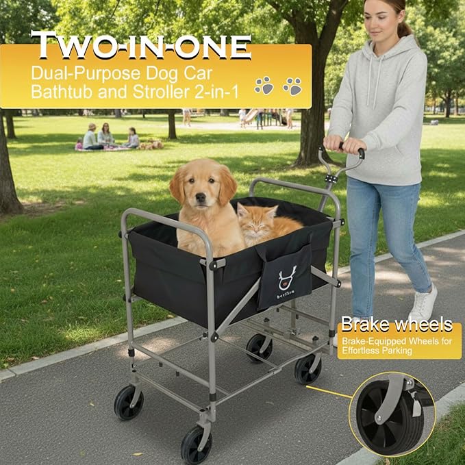 2-in-1 Dog Bathtub and Dog Stroller, Portable Dog Bath and Pet Stroller - Image 4