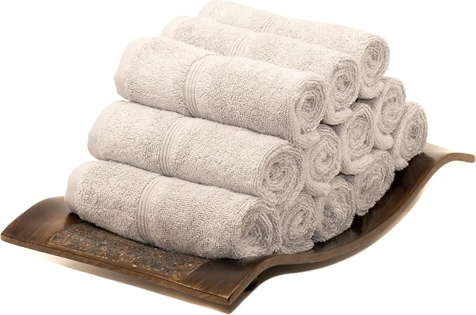 Mosobam Luxury Turkish Towels Set of 12 Washcloths 13X13 Light Grey 700 GSM by Mosobam