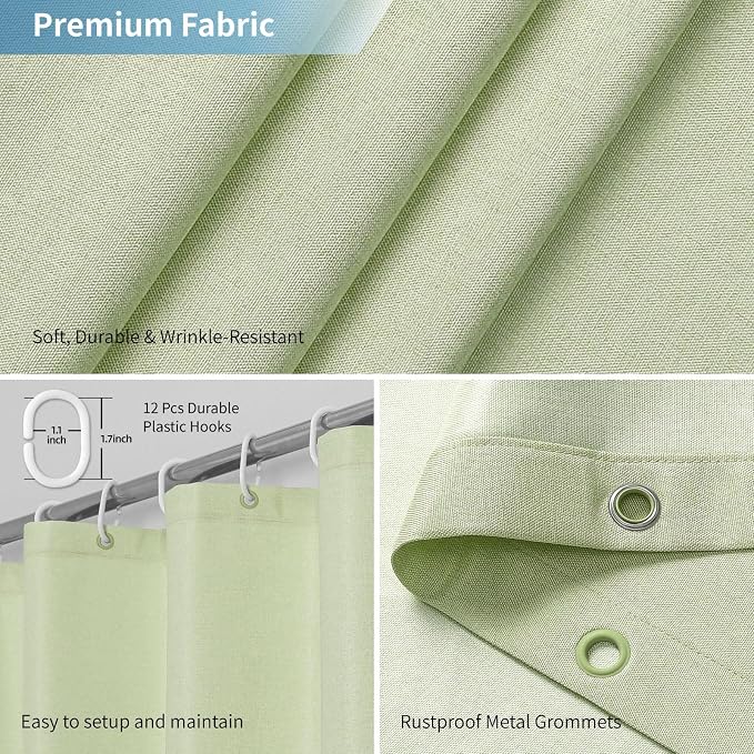 2-in-1 Waterproof Extra Long Fabric Shower Curtain or Liner, Linen Textured - Image 6