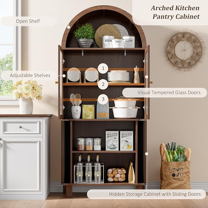 Alohappy Arched Kitchen Pantry, Modern Wood Kitchens Storage Cabinets - Image 4
