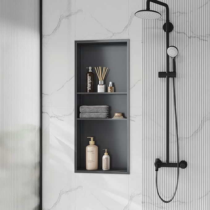 Neodrain 12X30 in Shower Niche, Gun Metal 3-Tier Wall Niche Stainless Steel - Image 2