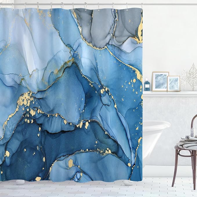 Extra Long Shower Curtain 72 x 84 Inch, Modern Luxury Art Decor Ink Texture by BayNook