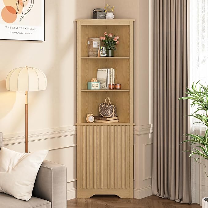 67" Tall Corner Cabinet with Doors, 5-Tier Fluted Corner Storage Cabinet with - Image 8
