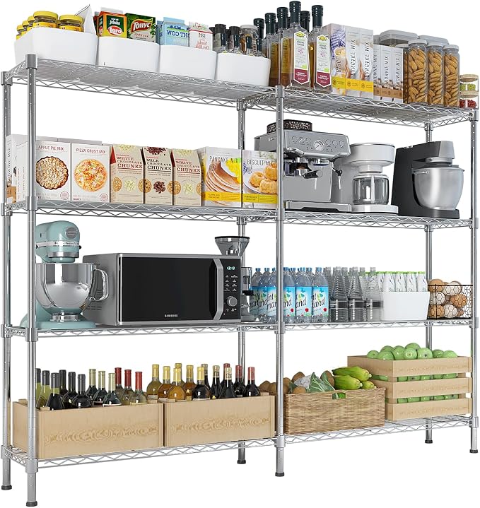 4 Tier Storage Racks Shelving, Heavy Steel Pantry Shelves, Adjustable Wire by Unknown