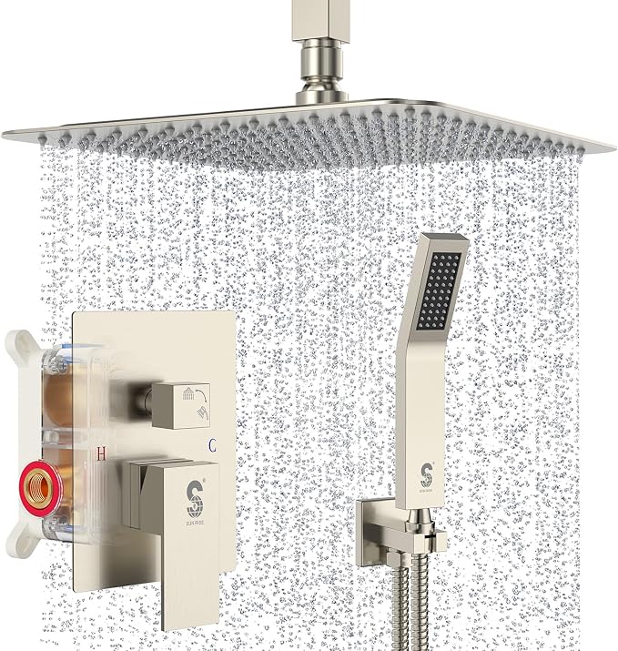 SR SUN RISE Brass 10 Inches Ceiling Mounted Shower System Brushed Nickel by SRSUNRISE