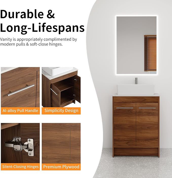 24 Inch Bathroom Vanity with Sink, Mordern Bathroom Vanity, Single Sink - Image 4
