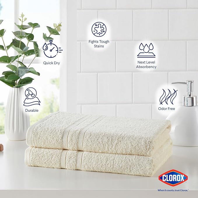Clorox Bleach Friendly Towels, Quick Dry, 100% Cotton Bath Towels, Highly - Image 4
