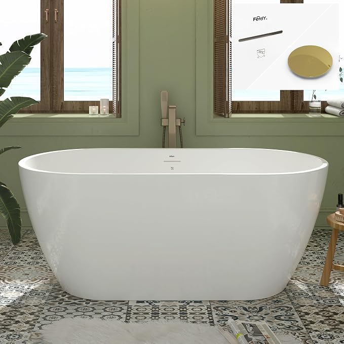 FerdY 59" Bali Elite Acrylic Freestanding Bathtub, Gracefully Shaped by FerdY
