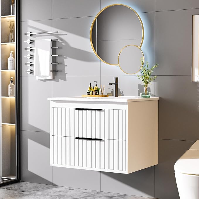 24" Bathroom Vanity with Sink, Floating Vanity Bathroom Sink Cabinet Wall Mount - Image 3