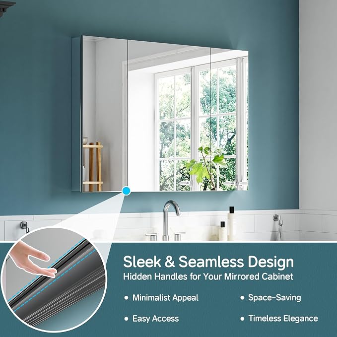 40"x30" Medicine Cabinet Mirror, Aluminum Silver Recessed Medicine Cabinet - Image 5