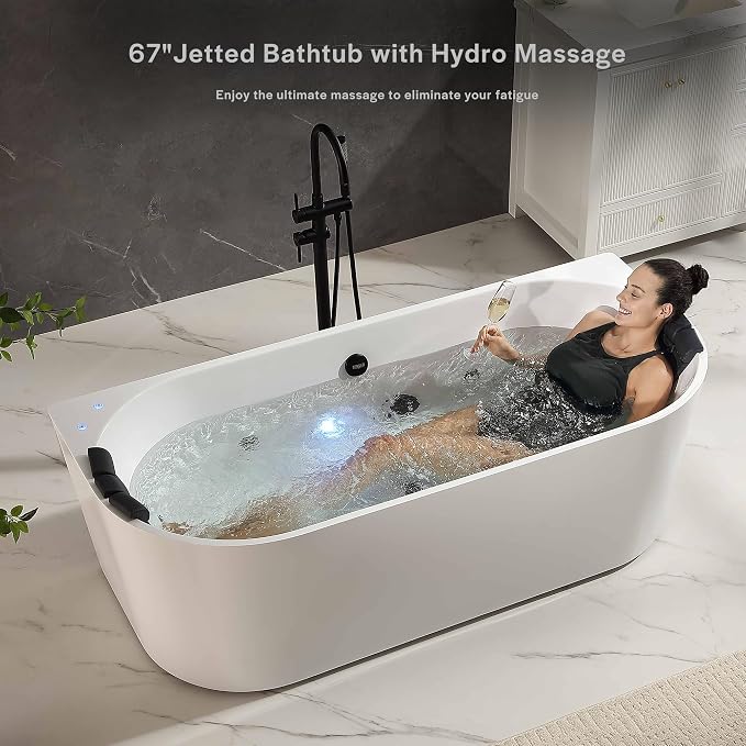 Empava Update Acrylic Whirlpool Bathtub, 71-Inch Freestanding Gracefully Oval - Image 5