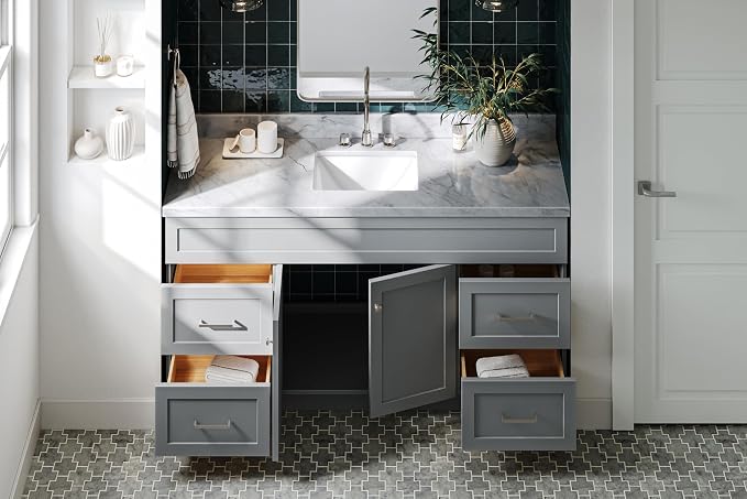 ARIEL Hamlet 67" Grey Bathroom Vanity, 1.5" Edge Italian Carrara Marble - Image 3