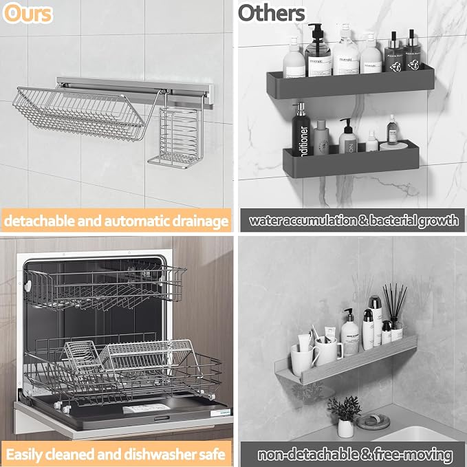MINGLING Stainless Steel Shower Caddy, 41 cm Wall Back Crossbar Rustproof - Image 8