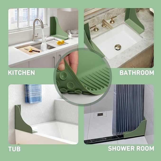 Roslim 2-Pack All-Silicone Shower Splash Guard, Bath Tub Corner Water Blocker - Image 5