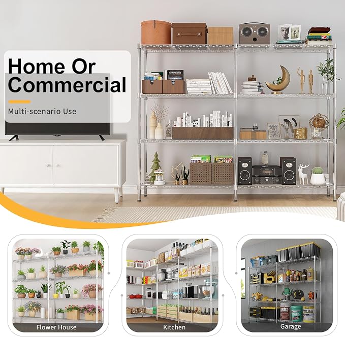 4 Tier Storage Racks Shelving, Heavy Steel Pantry Shelves, Adjustable Wire - Image 8
