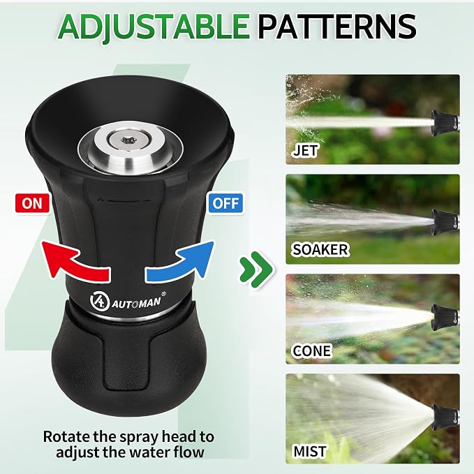 AUTOMAN Garden Hose Nozzle Heavy Duty, Fireman Hose Nozzle, High Pressure Water - Image 3